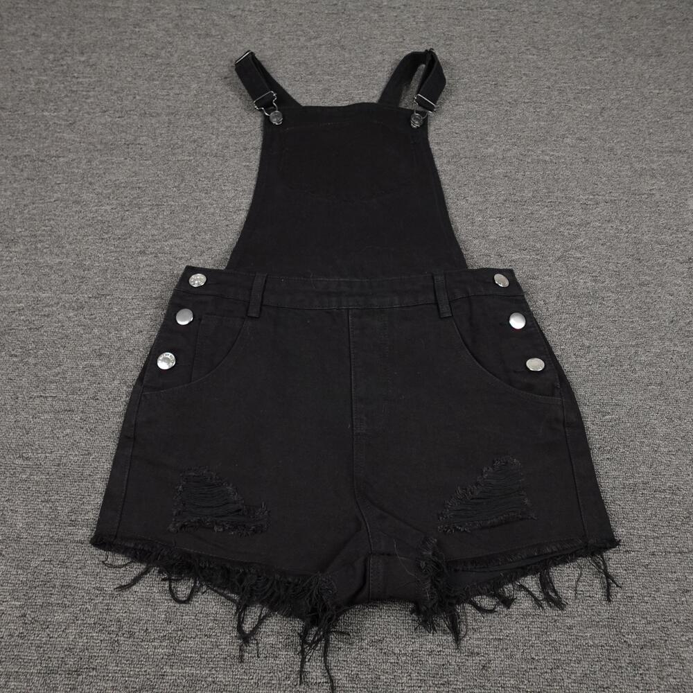 Killstar Shortalls Womens Small Black Denim Bib Distressed Frayed Hem Gothic